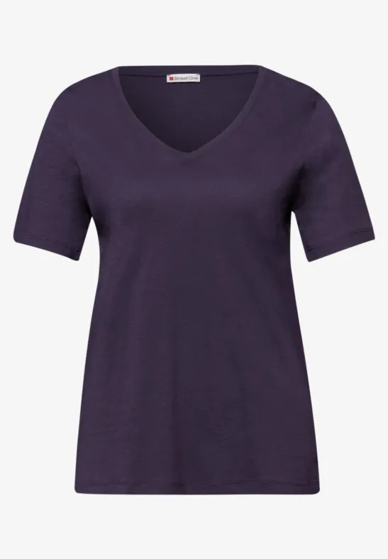 Basic Shirt met V-hals in effen kleur mystic purple