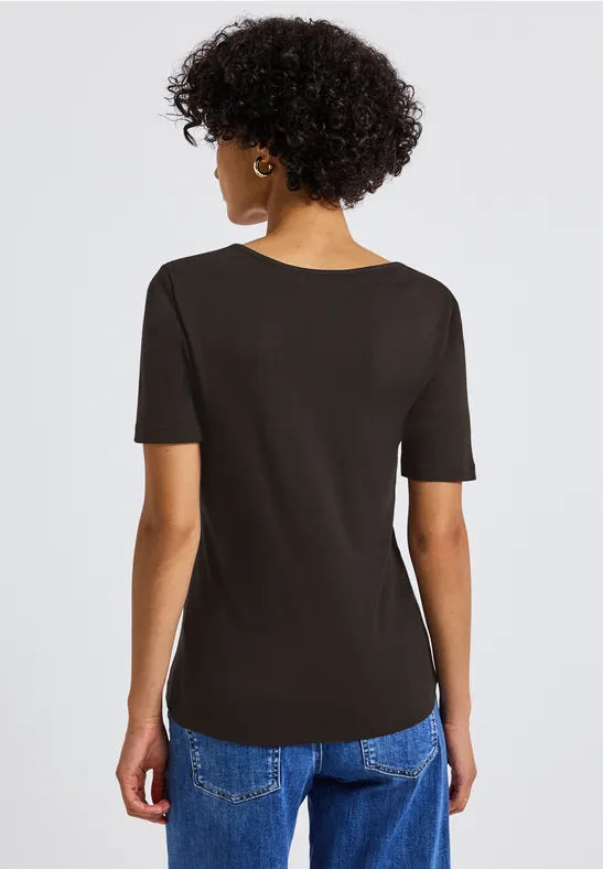 T-Shirt mit Herzausschnitt deep roast brown