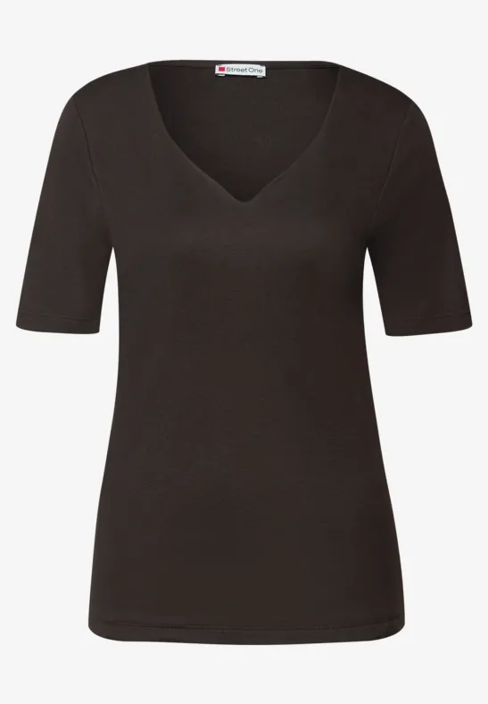 T-Shirt mit Herzausschnitt deep roast brown