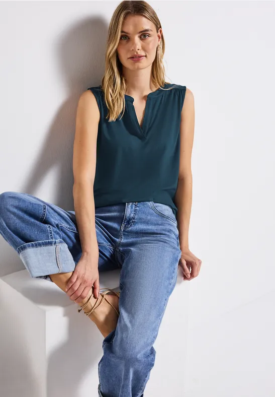 Split Neck Jersey-Top tide blue