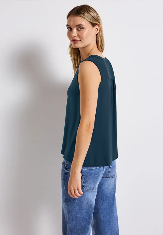 Split Neck Jersey-Top tide blue
