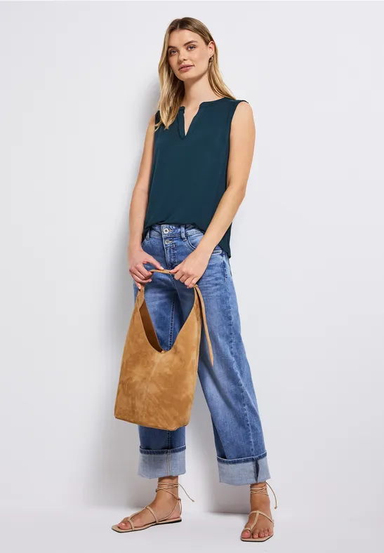 Split Neck Jersey-Top tide blue