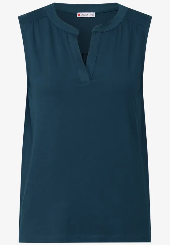 Split Neck Jersey-Top tide blue
