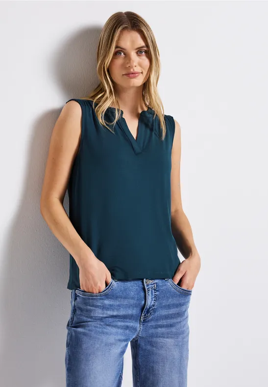 Split Neck Jersey-Top tide blue
