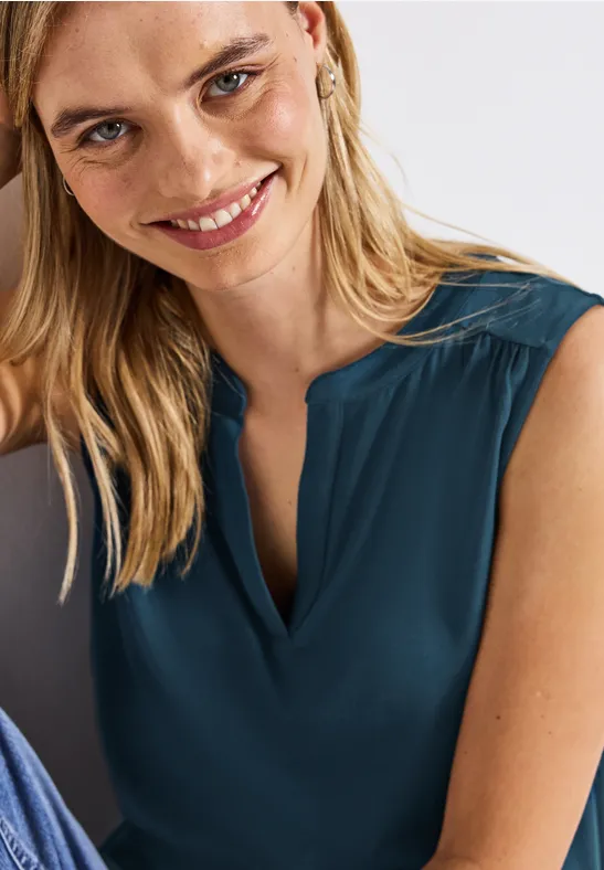 Split Neck Jersey-Top tide blue