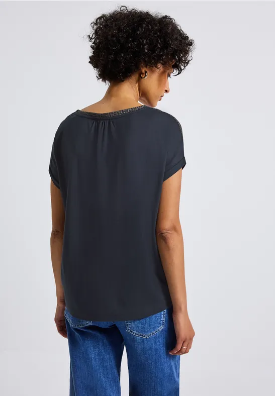 Materialmix V-Neck Shirt deepwater blue