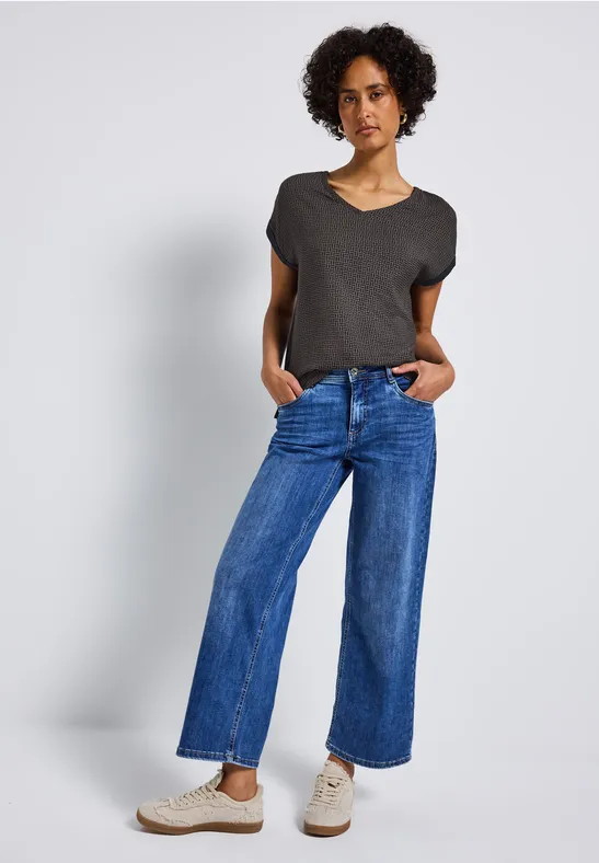 Materialmix V-Neck Shirt deepwater blue