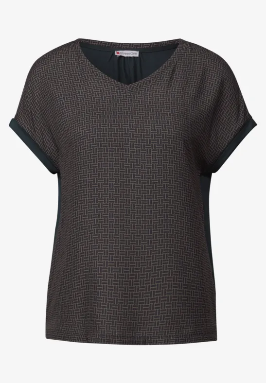 Materialmix V-Neck Shirt deepwater blue