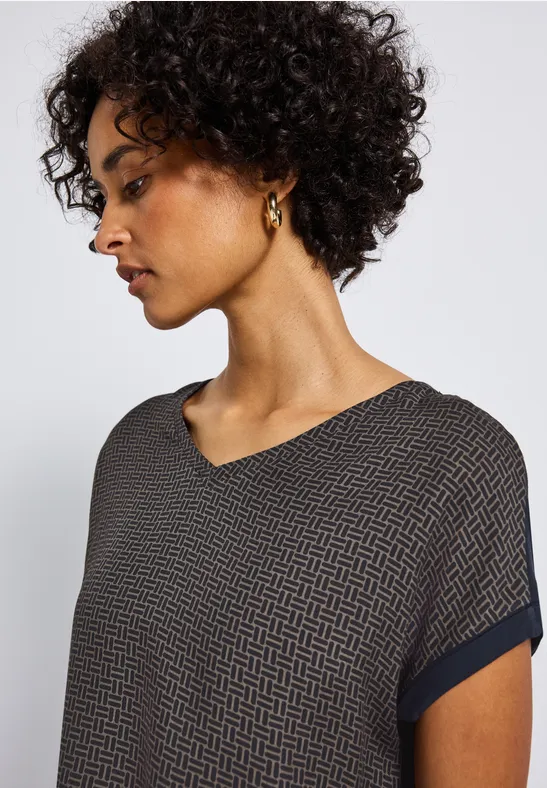 Materialmix V-Neck Shirt deepwater blue