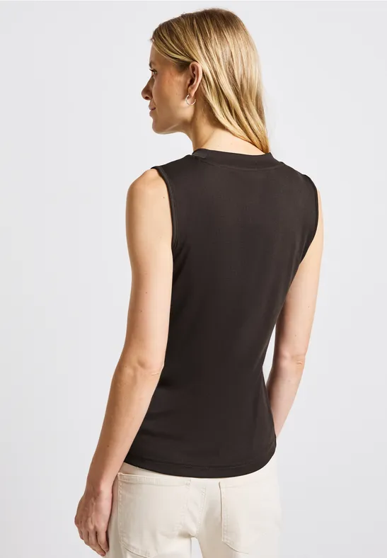Silk-Look Rippstruktur-Top deep roast brown