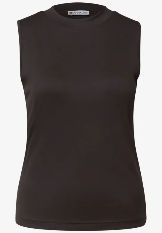 Silk-Look Rippstruktur-Top deep roast brown