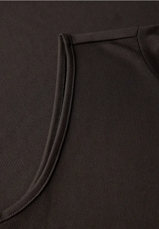 Silk-Look Rippstruktur-Top deep roast brown