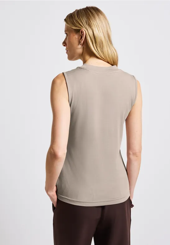 Silk-Look Rippstruktur-Top morning beige