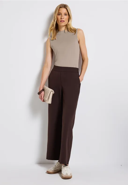 Silk-Look Rippstruktur-Top morning beige