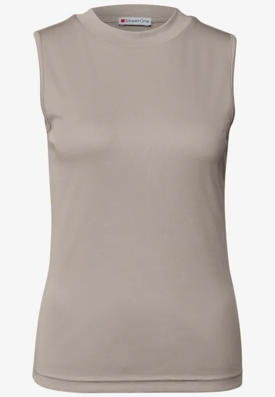 Silk-Look Rippstruktur-Top morning beige