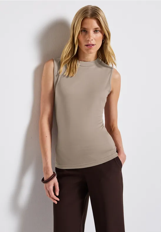 Silk-Look Rippstruktur-Top morning beige