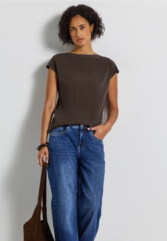 T-shirt U-Boot avec détail côtelé deep roast brown