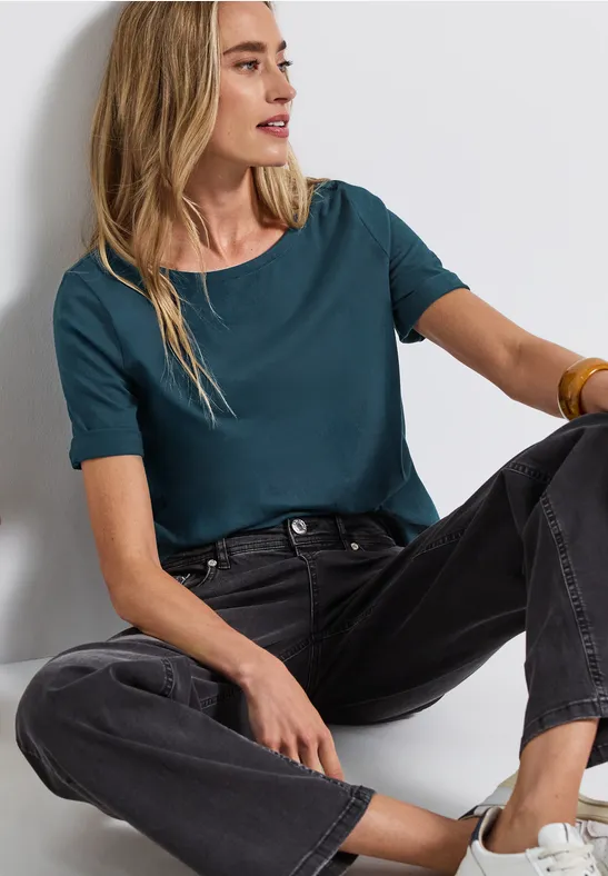 Shirt met boothals tide blue