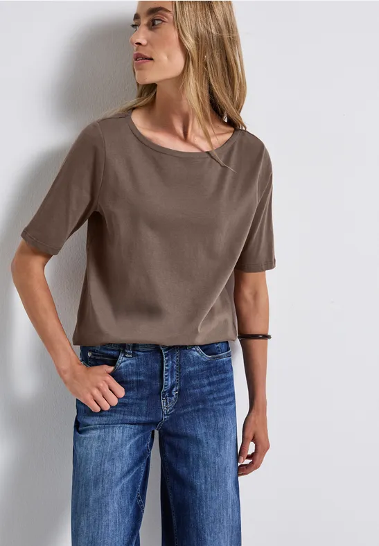 Shirt mit U-Boot-Ausschnitt silk brown