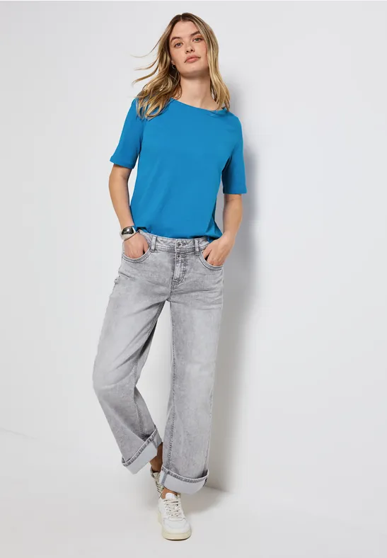 Shirt met boothals polaris blue