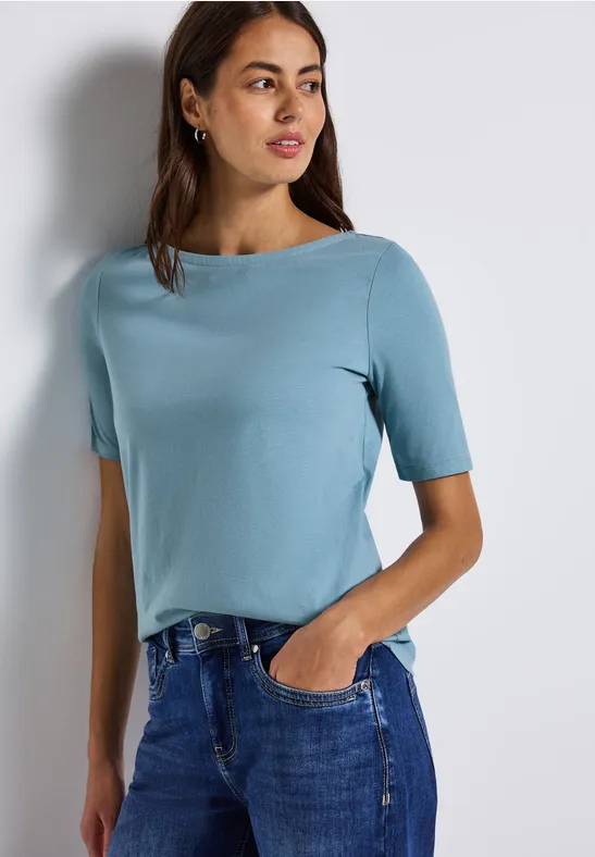 Shirt mit U-Boot-Ausschnitt glacier blue