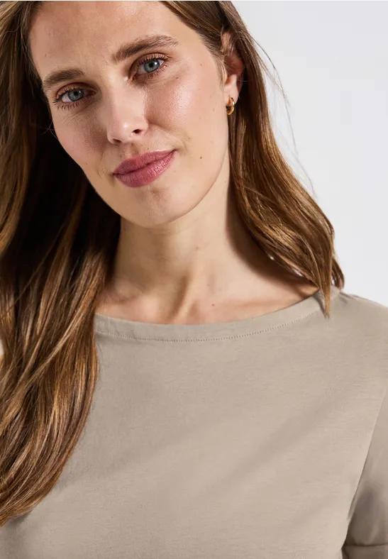 Shirt mit U-Boot-Ausschnitt morning beige