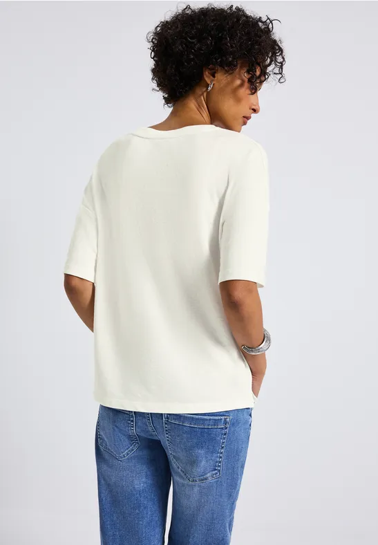 Strick-Look V-Neck T-Shirt off white