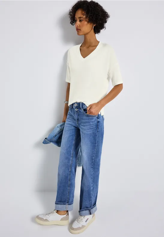 Strick-Look V-Neck T-Shirt off white