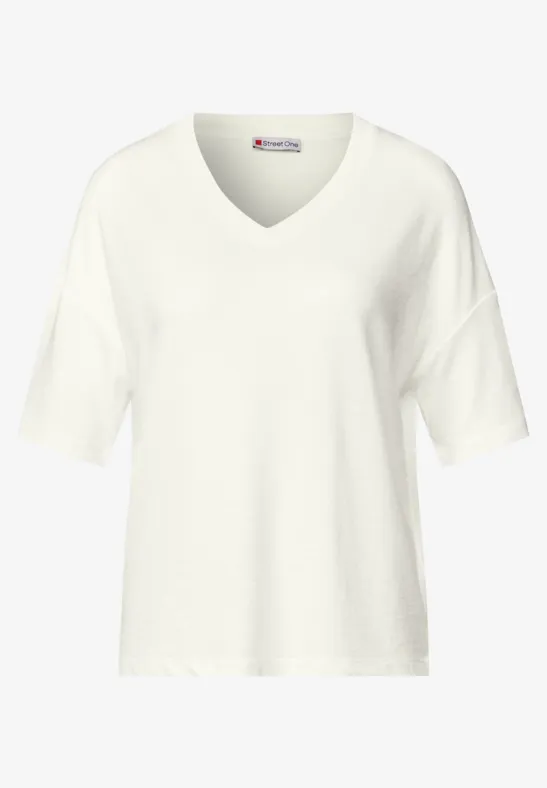Strick-Look V-Neck T-Shirt off white