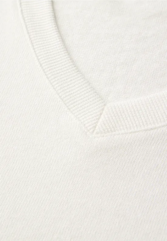 Strick-Look V-Neck T-Shirt off white