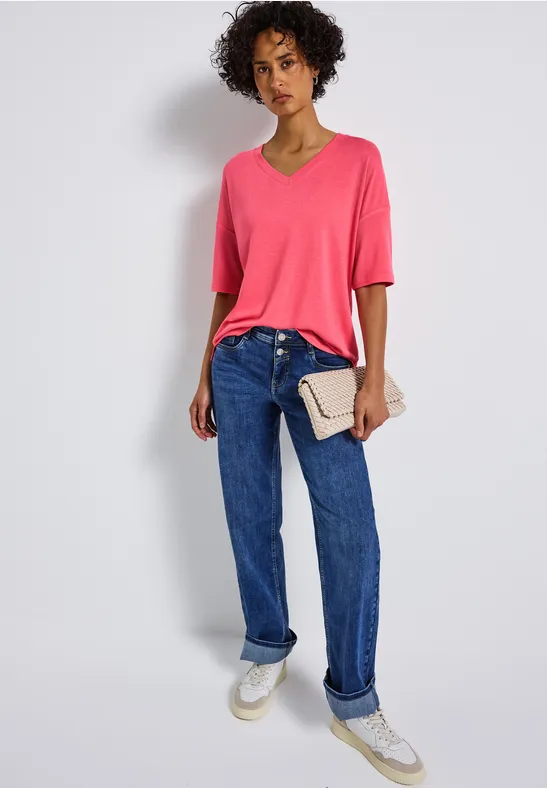 Strick-Look V-Neck T-Shirt almond coral