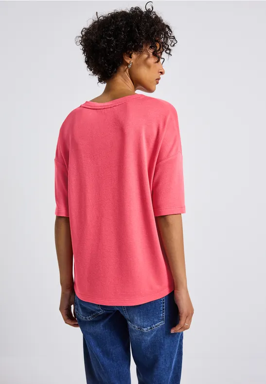 Strick-Look V-Neck T-Shirt almond coral