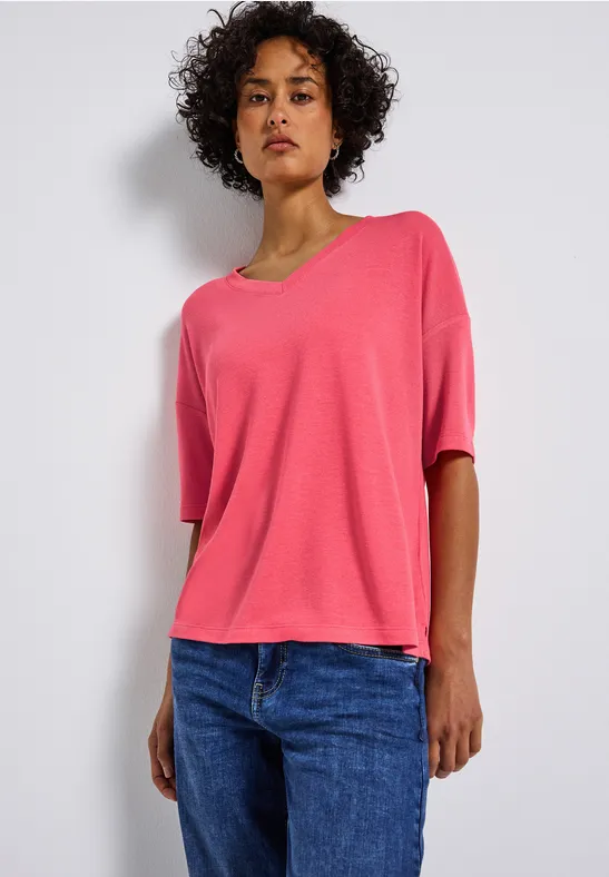 Strick-Look V-Neck T-Shirt almond coral