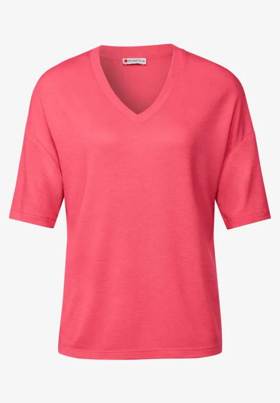 Strick-Look V-Neck T-Shirt almond coral