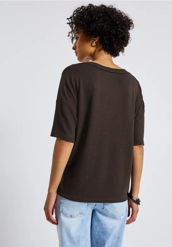 Strick-Look V-Neck T-Shirt deep roast brown