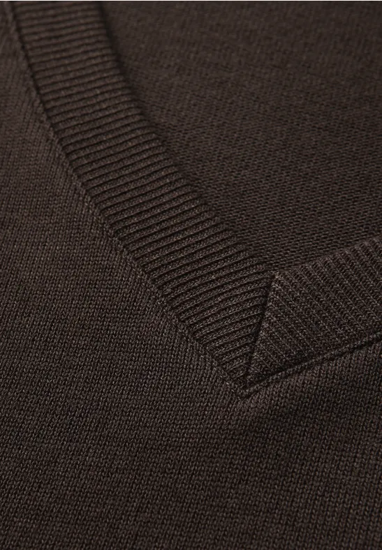 Strick-Look V-Neck T-Shirt deep roast brown