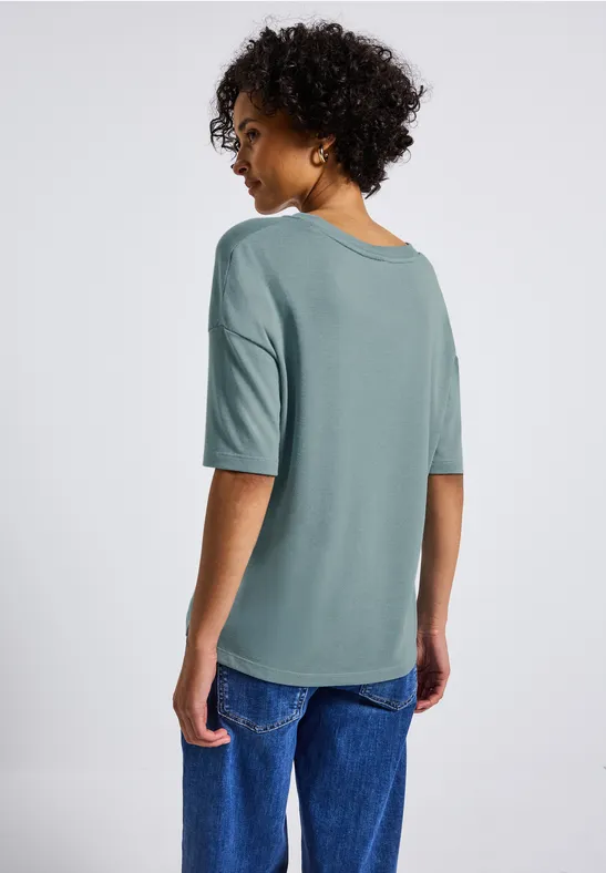 Strick-Look V-Neck T-Shirt arona blue