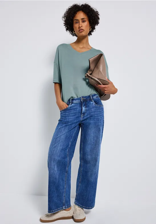 Strick-Look V-Neck T-Shirt arona blue