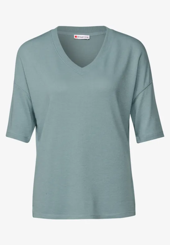 Strick-Look V-Neck T-Shirt arona blue