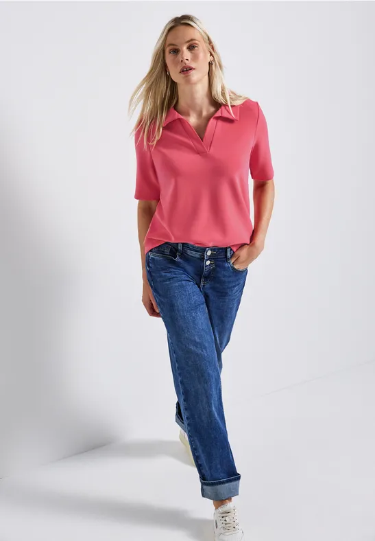 Silk-Look Poloshirt almond coral