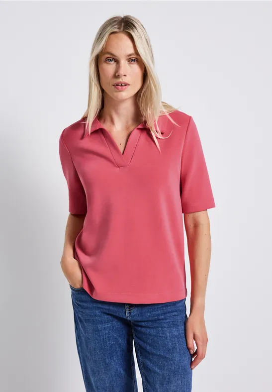 Silk-Look Poloshirt almond coral