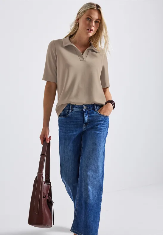 Polo en soie morning beige