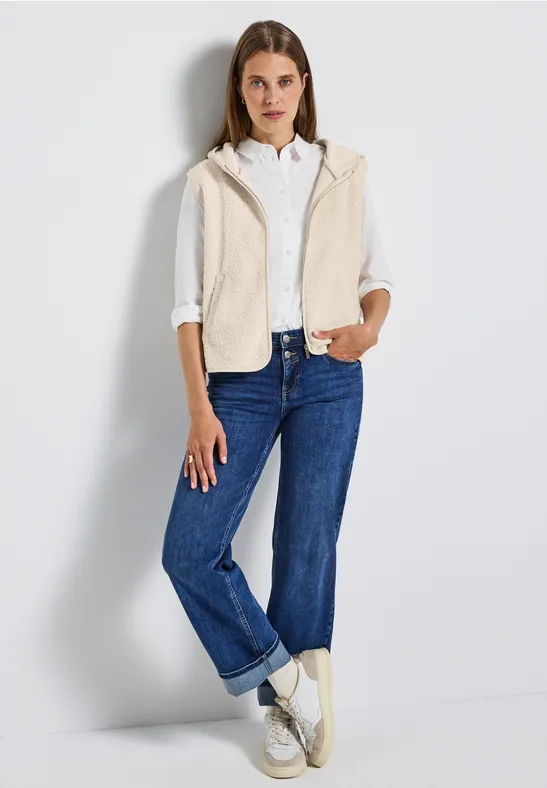 Teddy vest met capuchon tusk cream