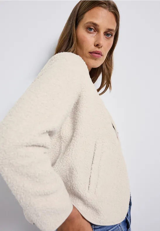 Teddy-Jacke mit Knopfleiste tusk cream