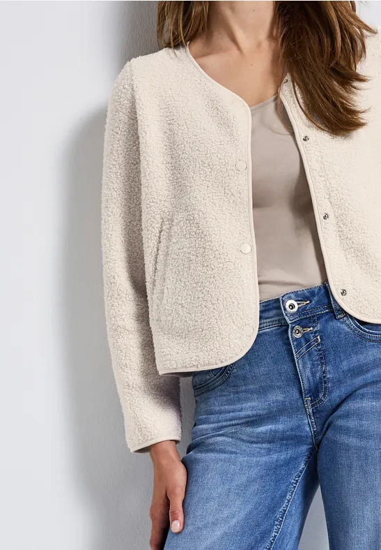Teddy-Jacke mit Knopfleiste tusk cream