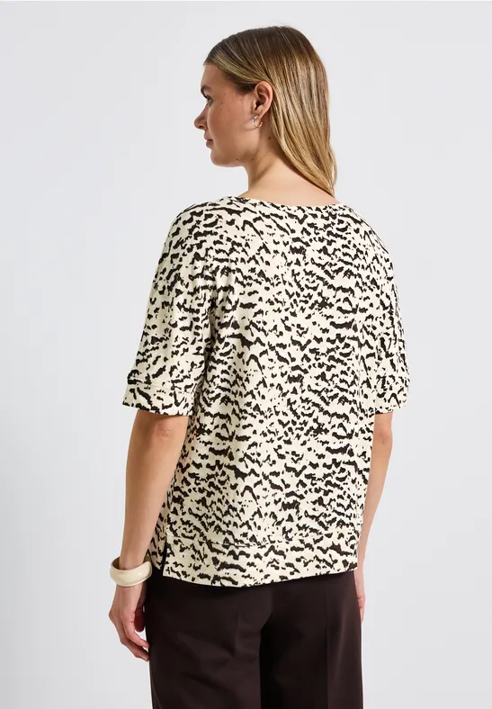 Batwing shirt met patroon morning beige