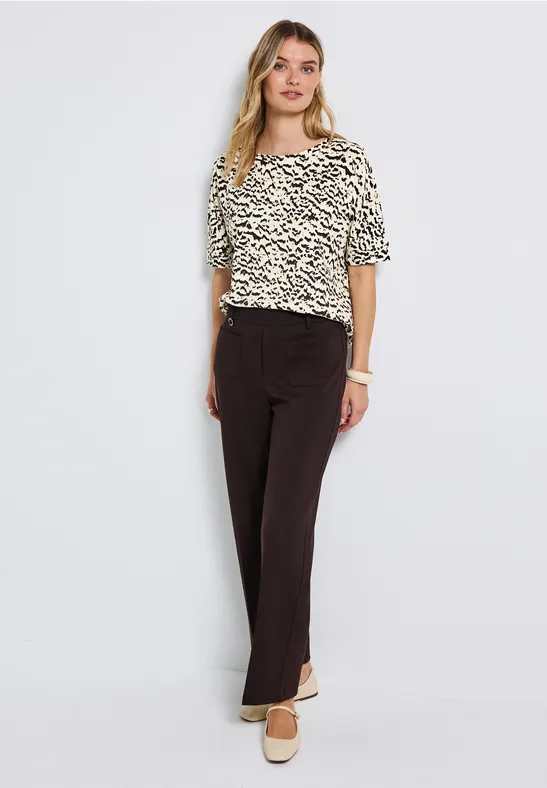 Batwing shirt met patroon morning beige