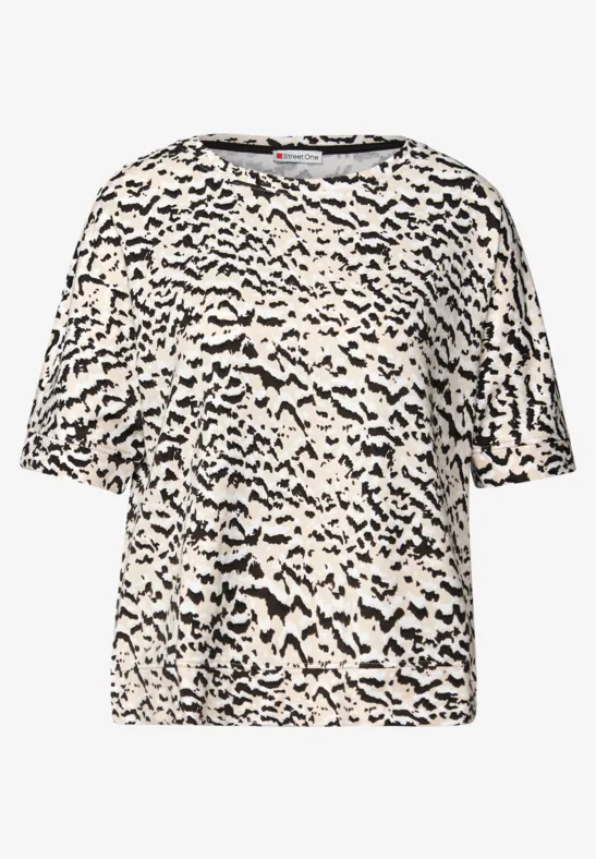 Batwing shirt met patroon morning beige