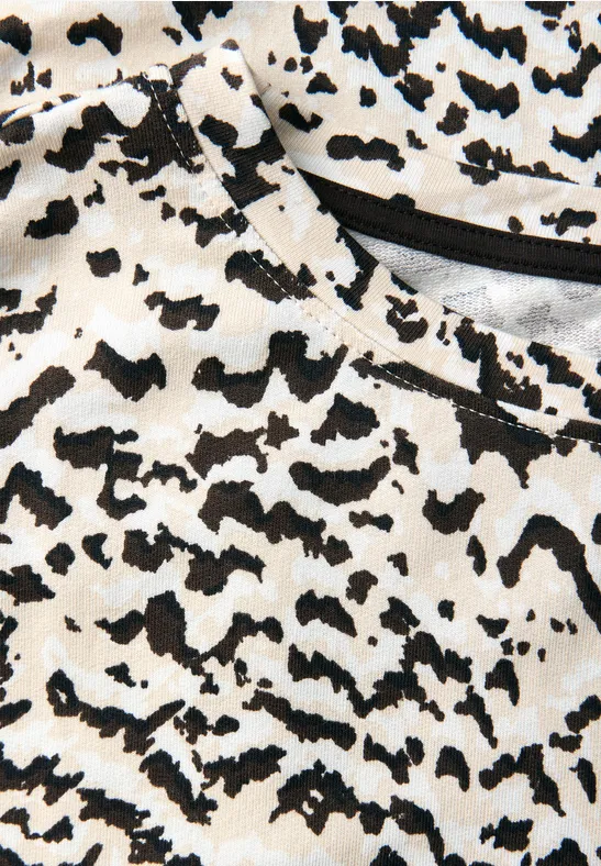 Batwing shirt met patroon morning beige