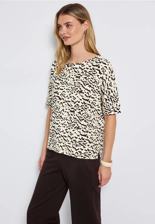 Batwing shirt met patroon morning beige